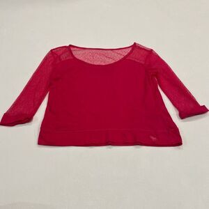 Abercrombie Kids Red Mesh Sleeve Top L | Girls Long Sleeve Sheer Detail Shirt
